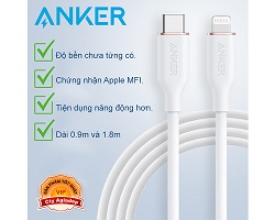 Dây sạc iphone hàng hiệu Anker USB-C PD Lightning có chứng nhận MFI của Apple (dài 1.8m)